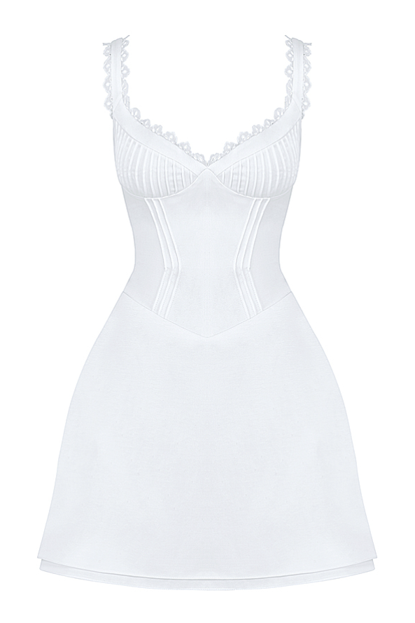 TILLY WHITE PIN TUCK MINI DRESS - White