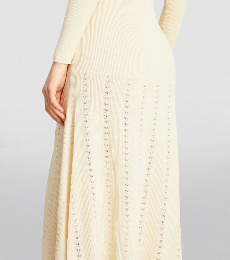 SANDR Rib-Knit Midi Dress - Beige