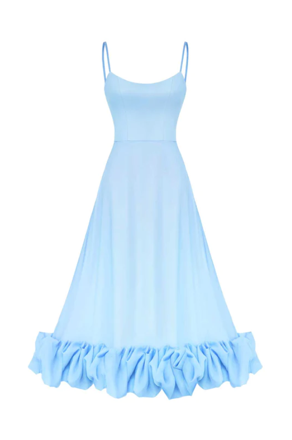 LILOU FLOUNCE BUSTIER RUFFLE MAXI DRESS - Baby Blue
