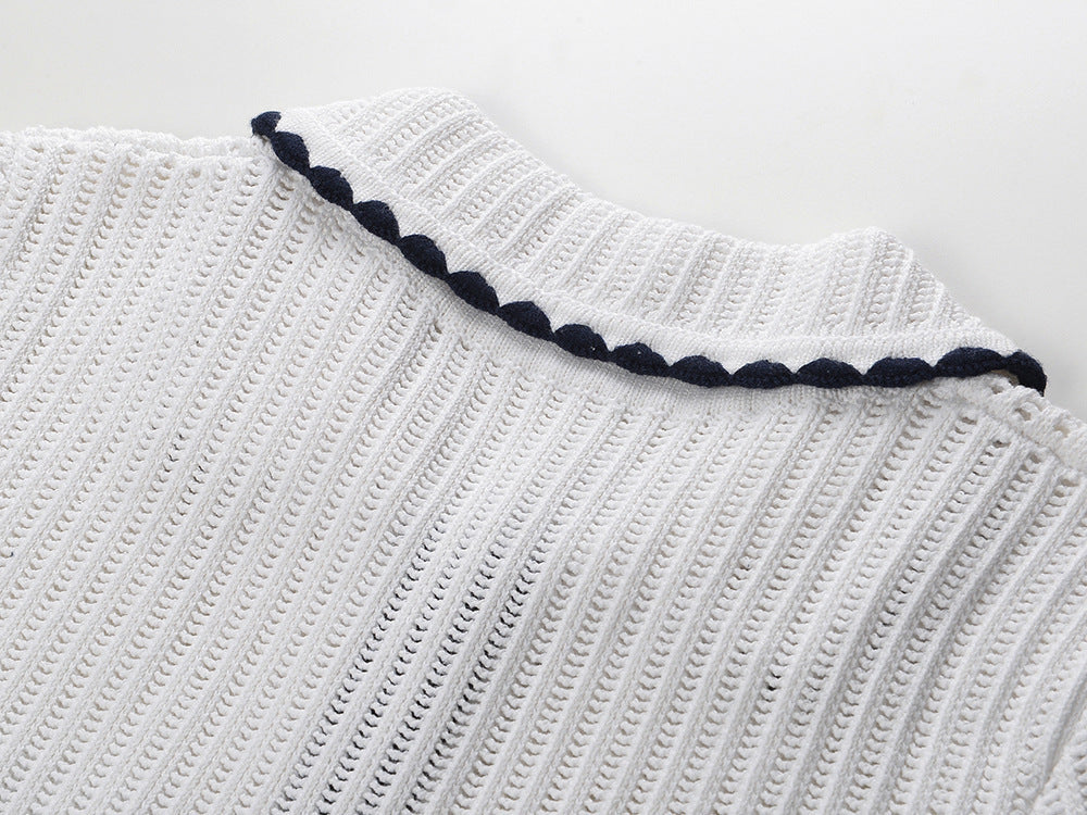 Hand-hooked ruffle lapel, single-breasted knitted skirt