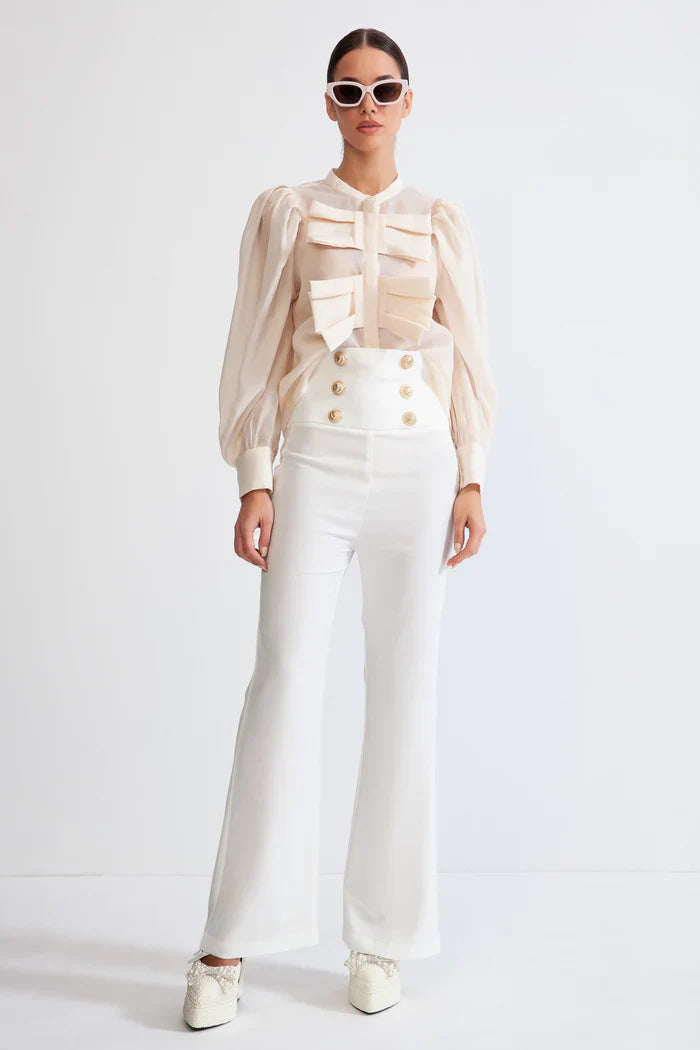 DOUBLE BREASTED HIGH WAISTED TROUSERS - WHITE