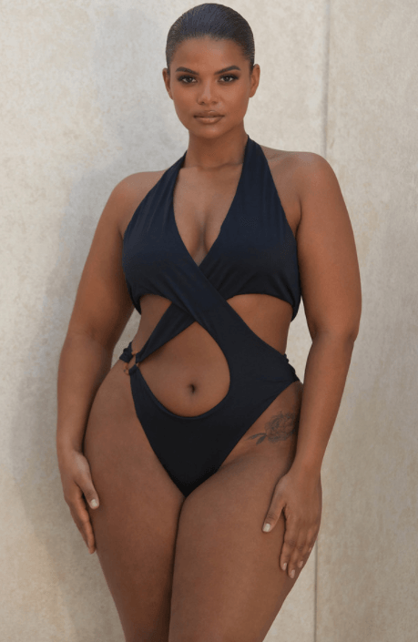 SAVANNAH CROSSOVER HALTER ONE PIECE SWIMSUIT - Black