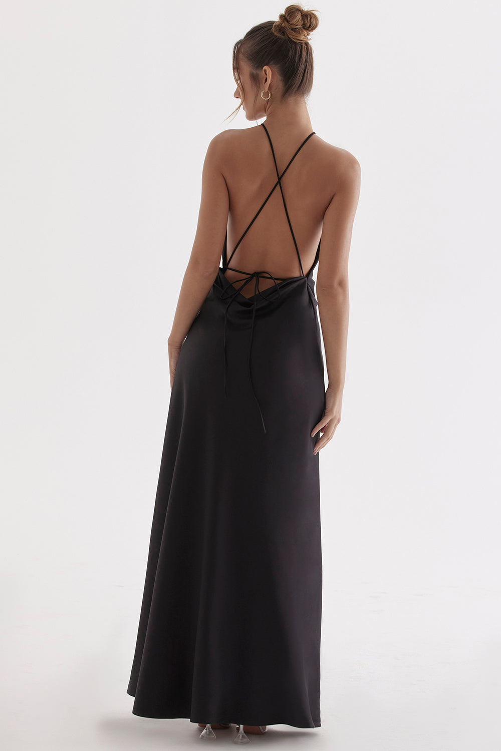 ZANAB BLACK ASYMMETRIC THIGH SLIT MAXI DRESS - Black