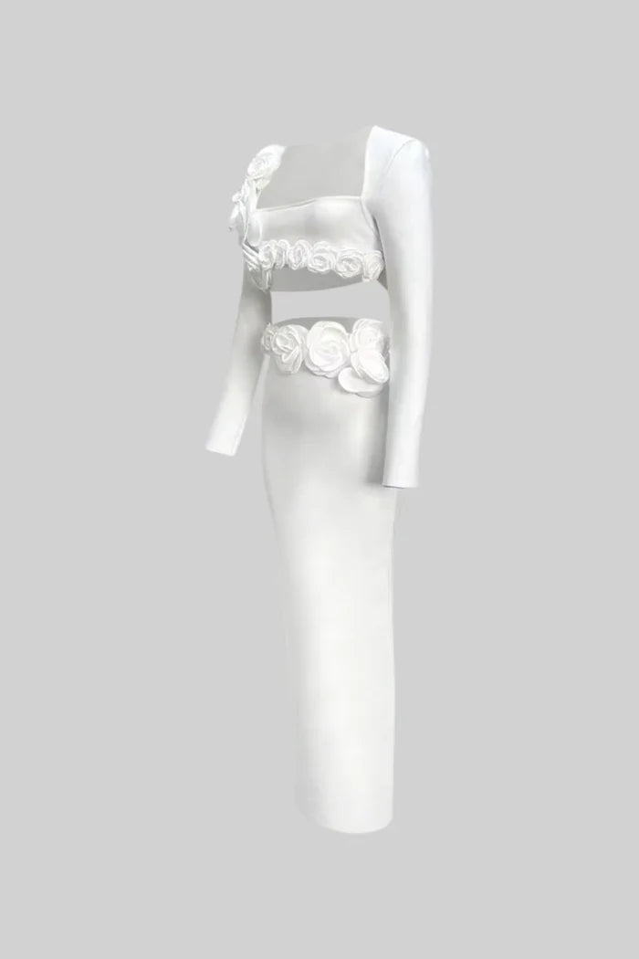 Two Piece Flower Detail Top and Maxi Skirt