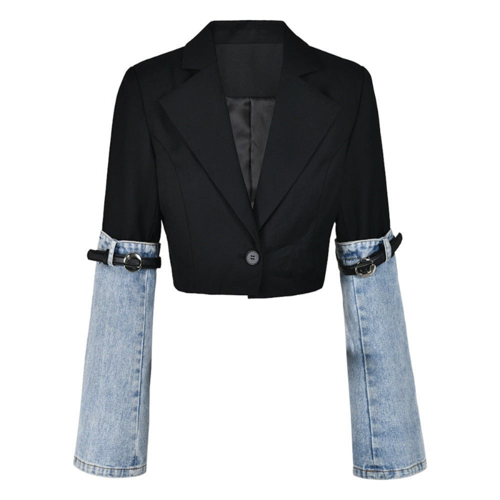 Bella Crop Blazer With Denim Detail
