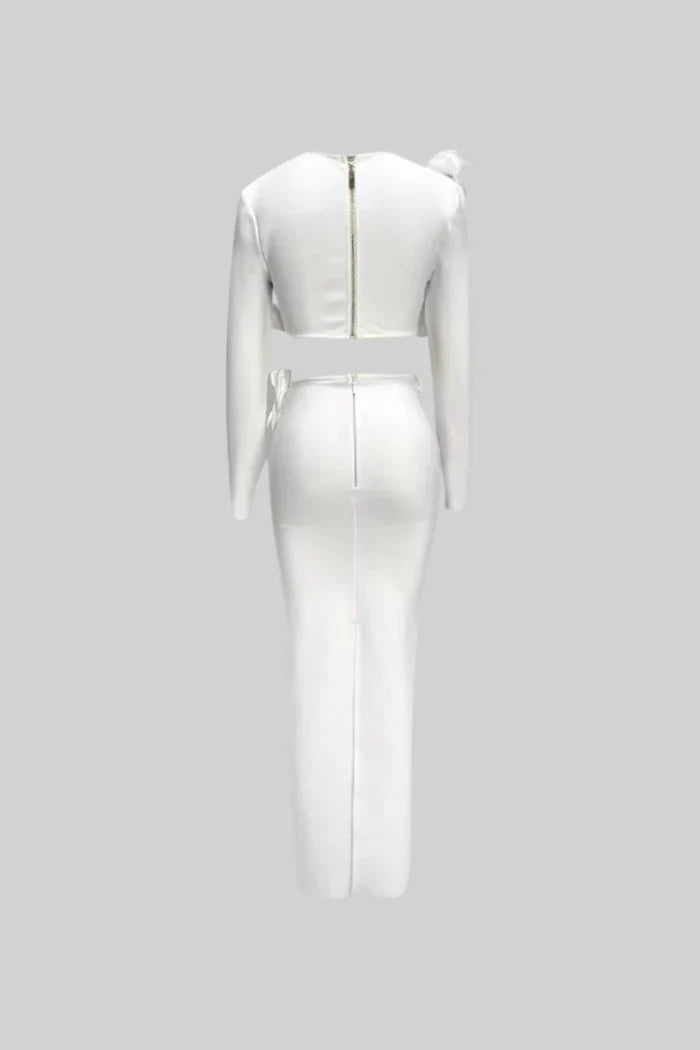 Two Piece Flower Detail Top and Maxi Skirt