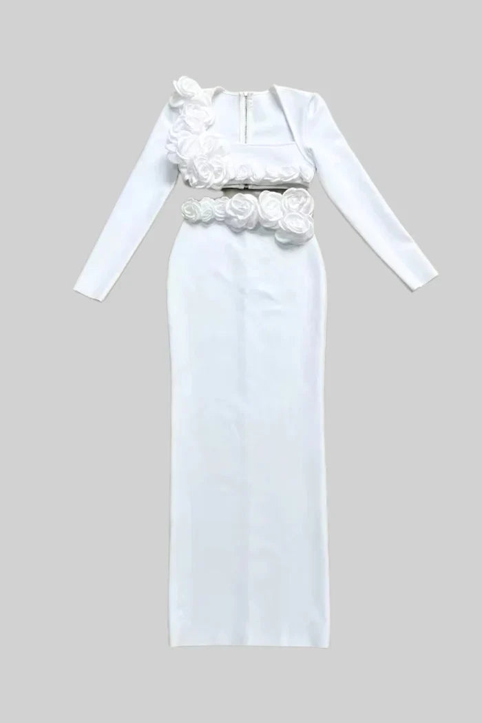 Two Piece Flower Detail Top and Maxi Skirt