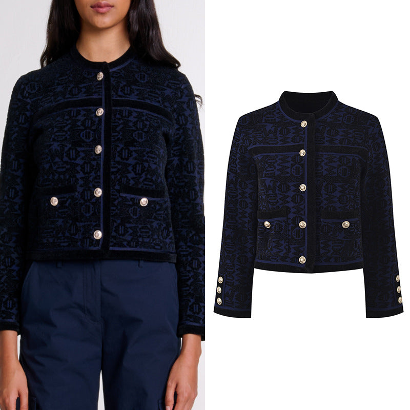 Four-leaf clover jacquard crew neck Blazer