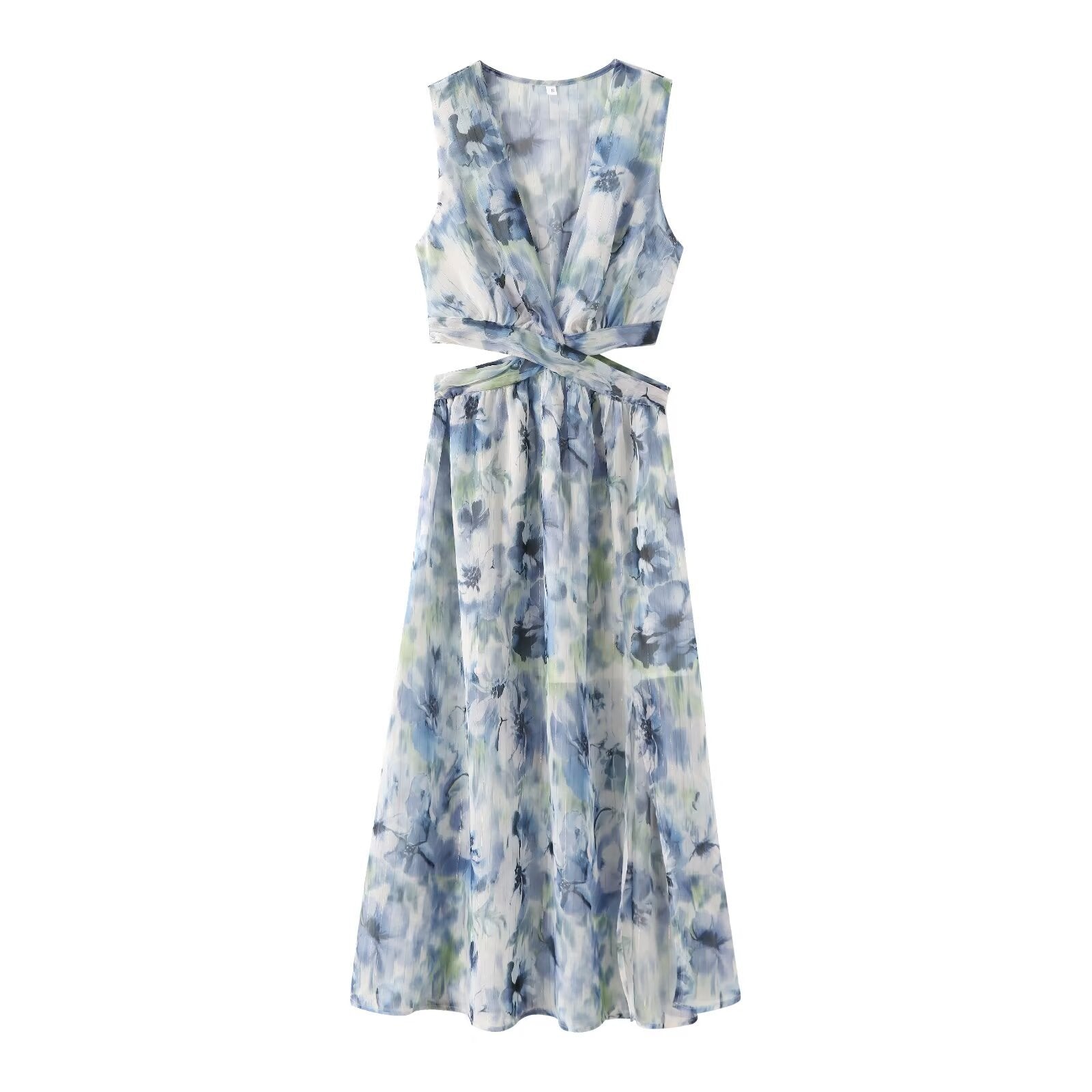 Zar Metallic Line Print  maxi Dress