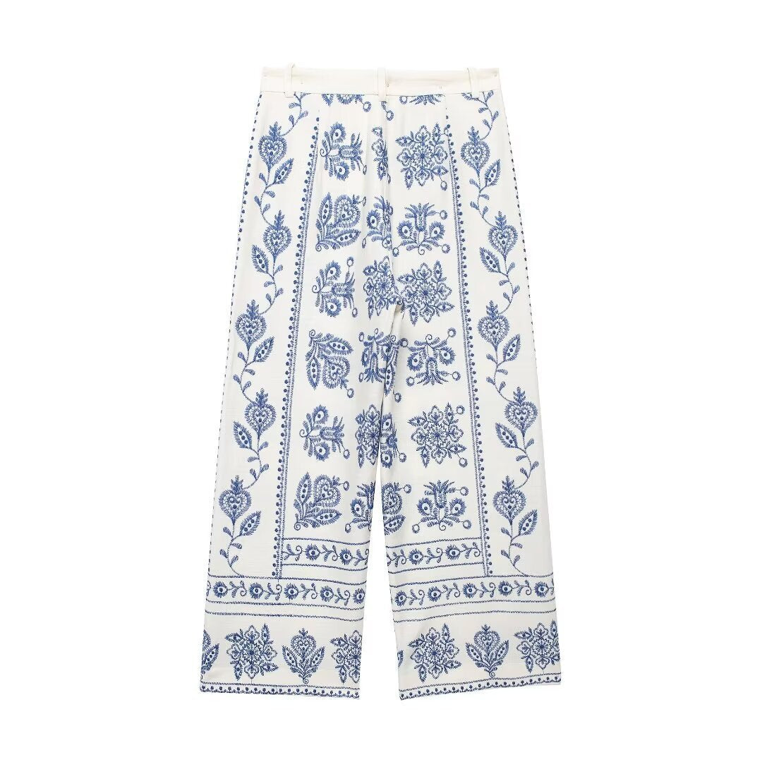 Floral printed wide-leg pants