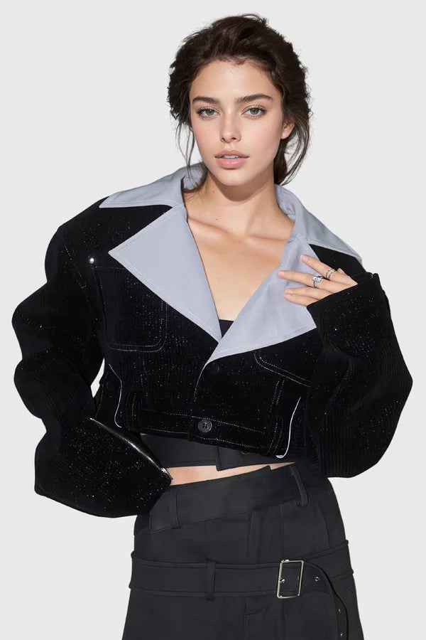 Cropped Jacket with Rhinestones