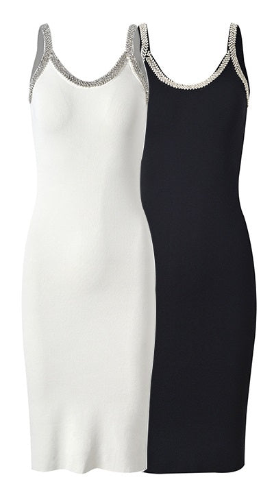 The Sophia Embellished Midi Dress - Black & White