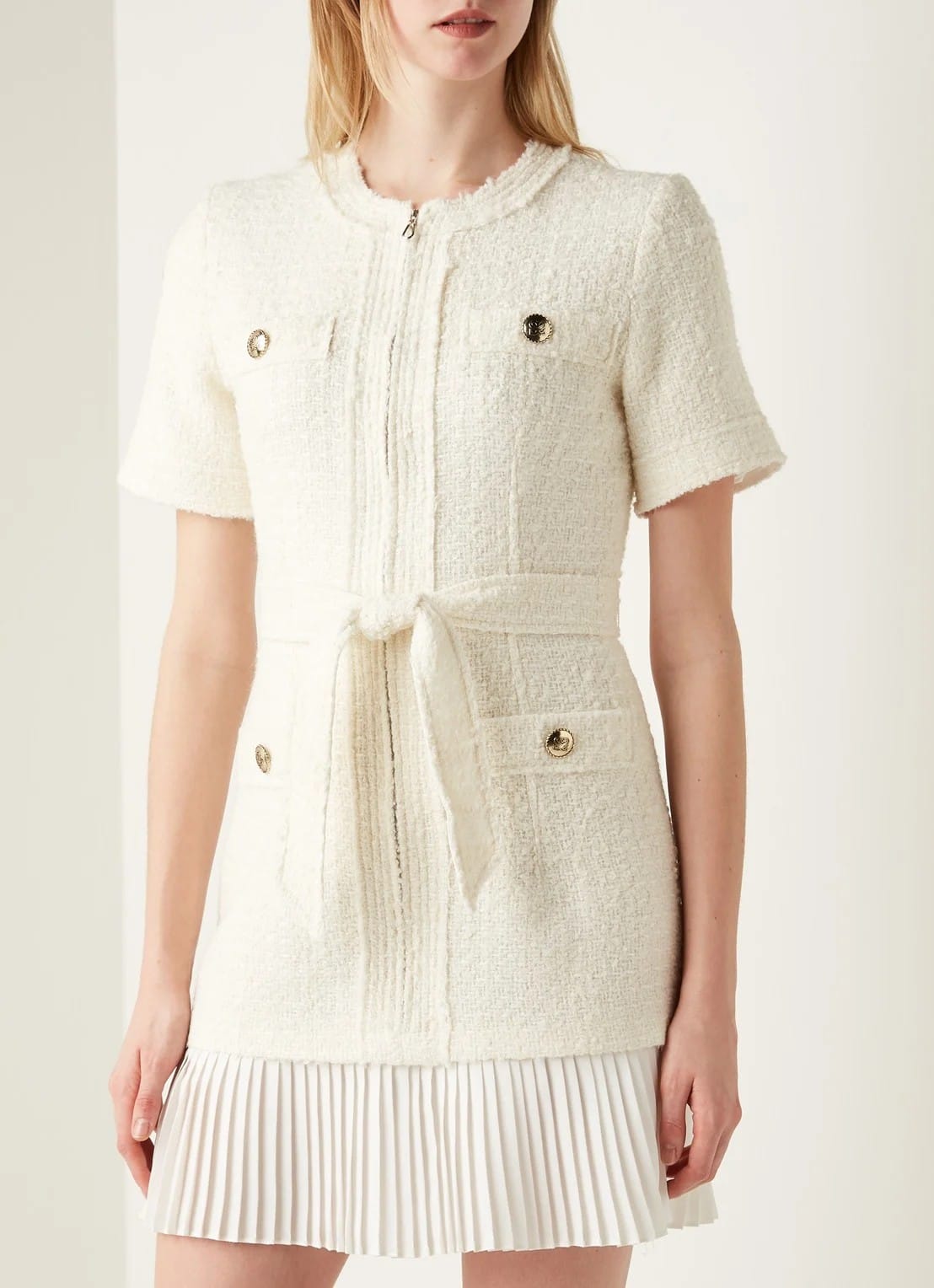 Sandro Mini tweed dress with tie belt