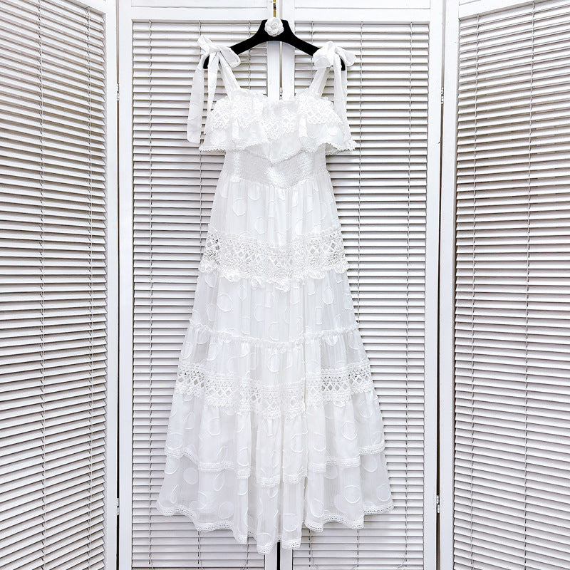 Arabella Embroidered Lace Tiered Maxi Dress - White