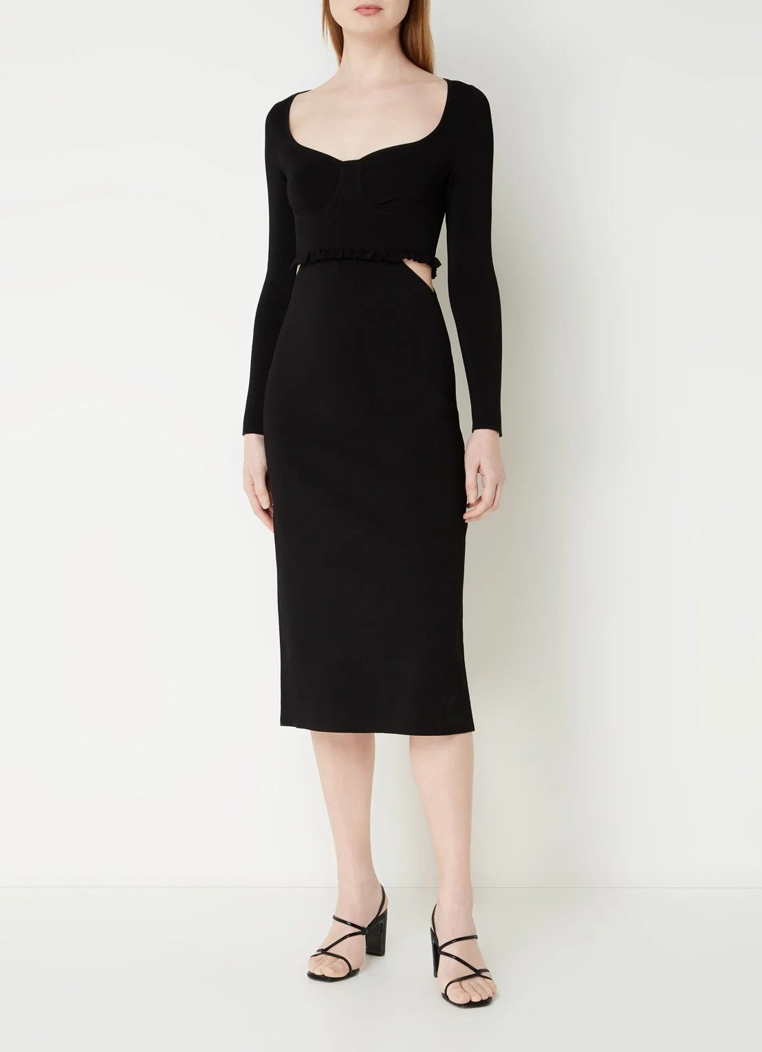 Sandro Midi pencil dress with cut-out detail and flounce
