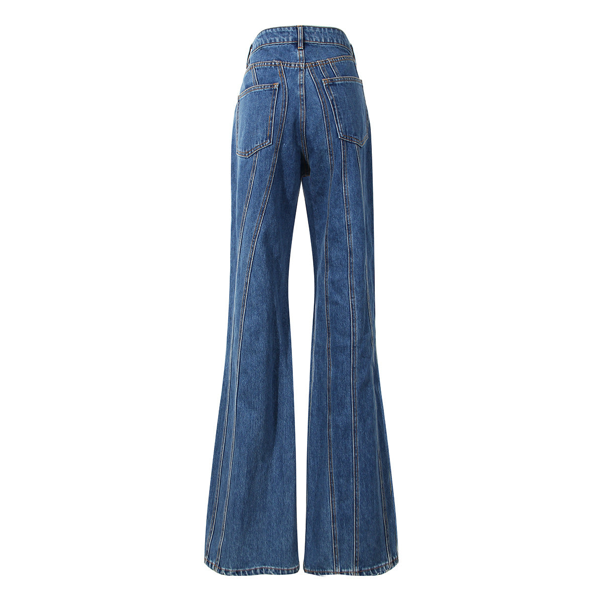Slanted waist placket flared jeans