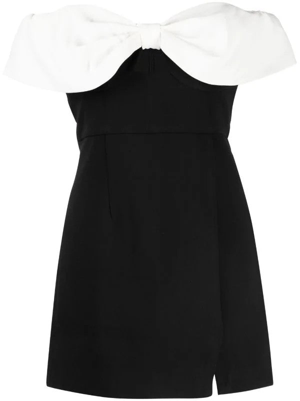 Self-Portrait bow-trim off-shoudler minidress