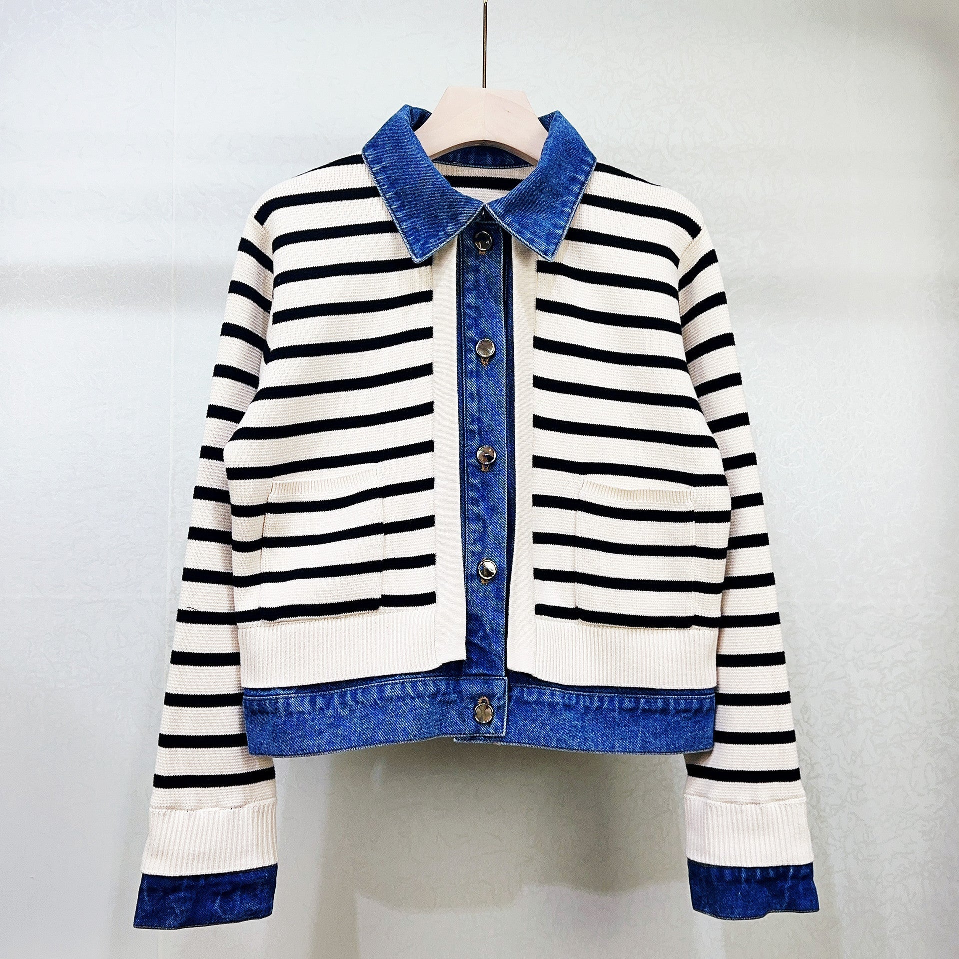 Two piece denim striped jacket