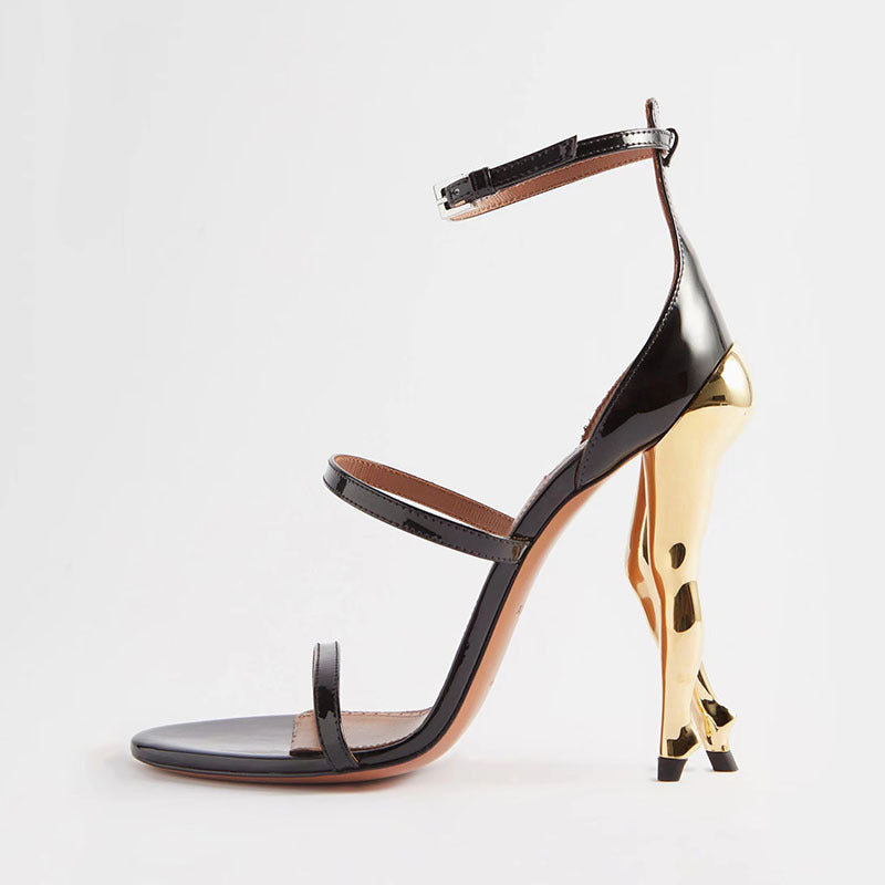 leather round toe open-toe ultra-high heeled