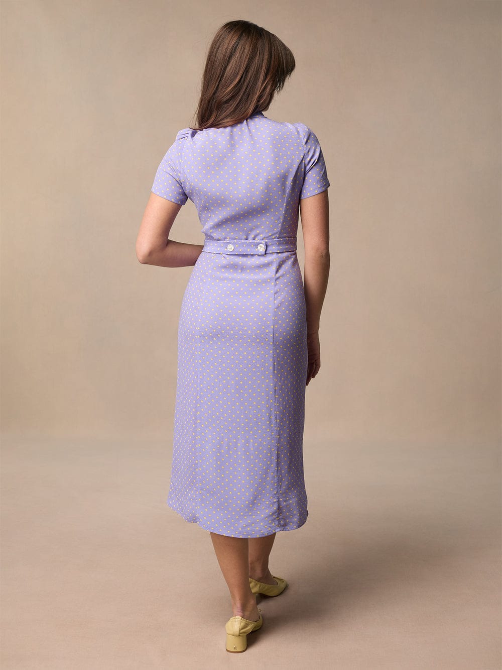 PURPLE MIDI DRESS WITH A SHIRT COLLAR