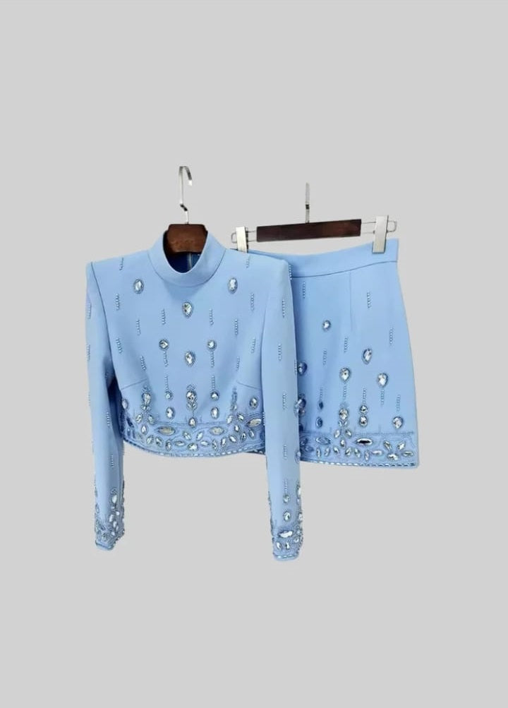 Diamond Embellished Co-Ord with Mini Skirt