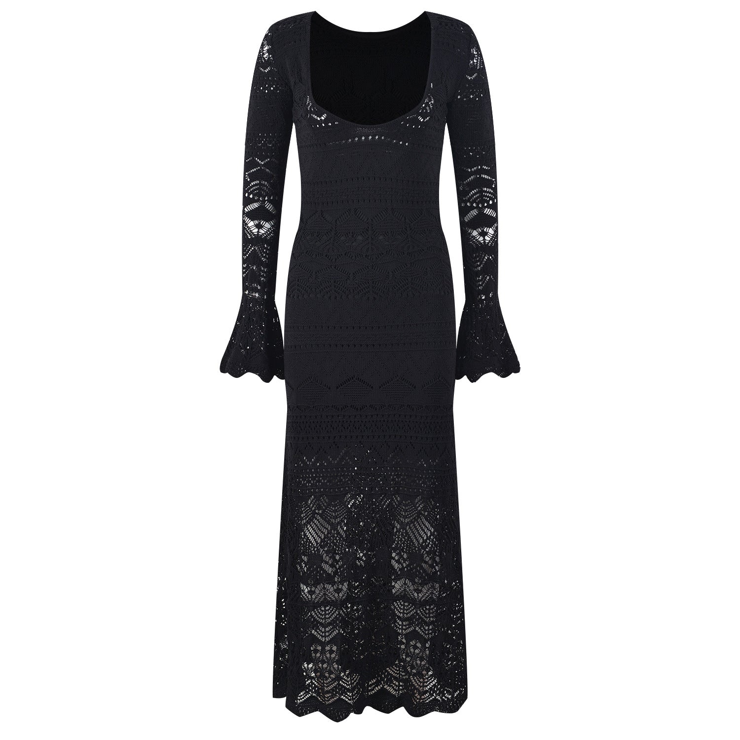 Black knitted crochet dress