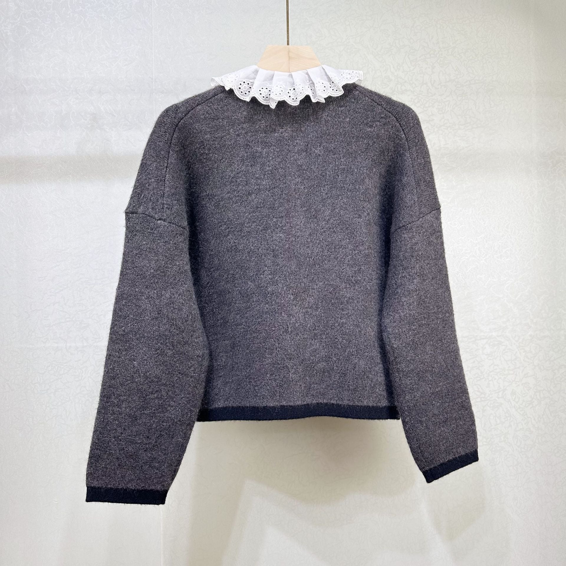 Stitched Collar grey Cardigan jacket