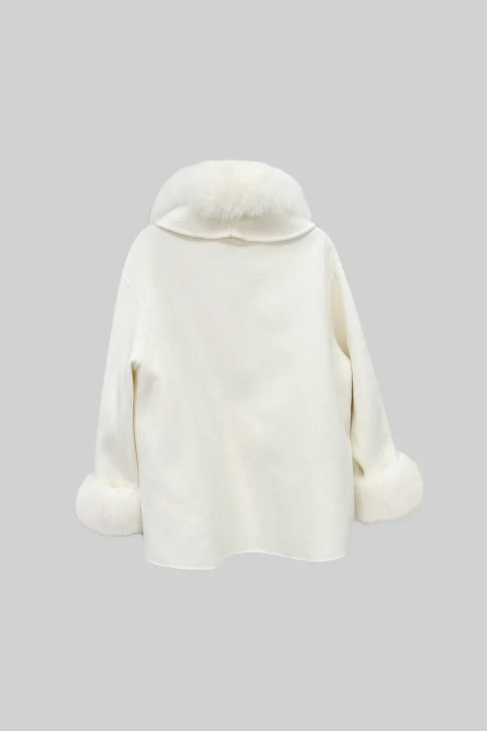 Cashmere Coat With Oversized Fox Fur Collar - Off White
