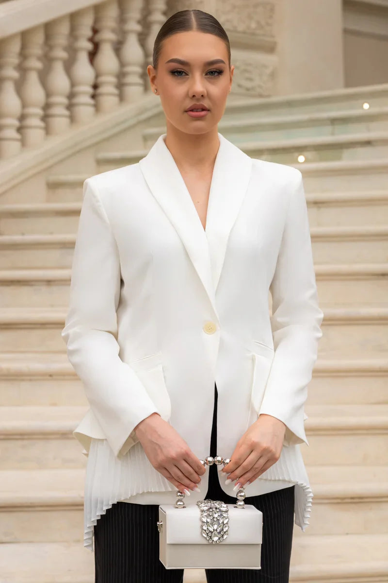 Blazer with Ruffle Detail - White