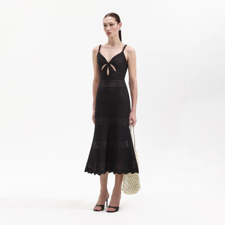 BLACK CROCHET CUT OUT MIDI DRESS