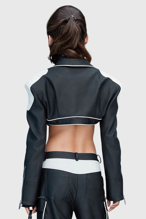 Long Sleeve Leather Jacket with Metal Buckle