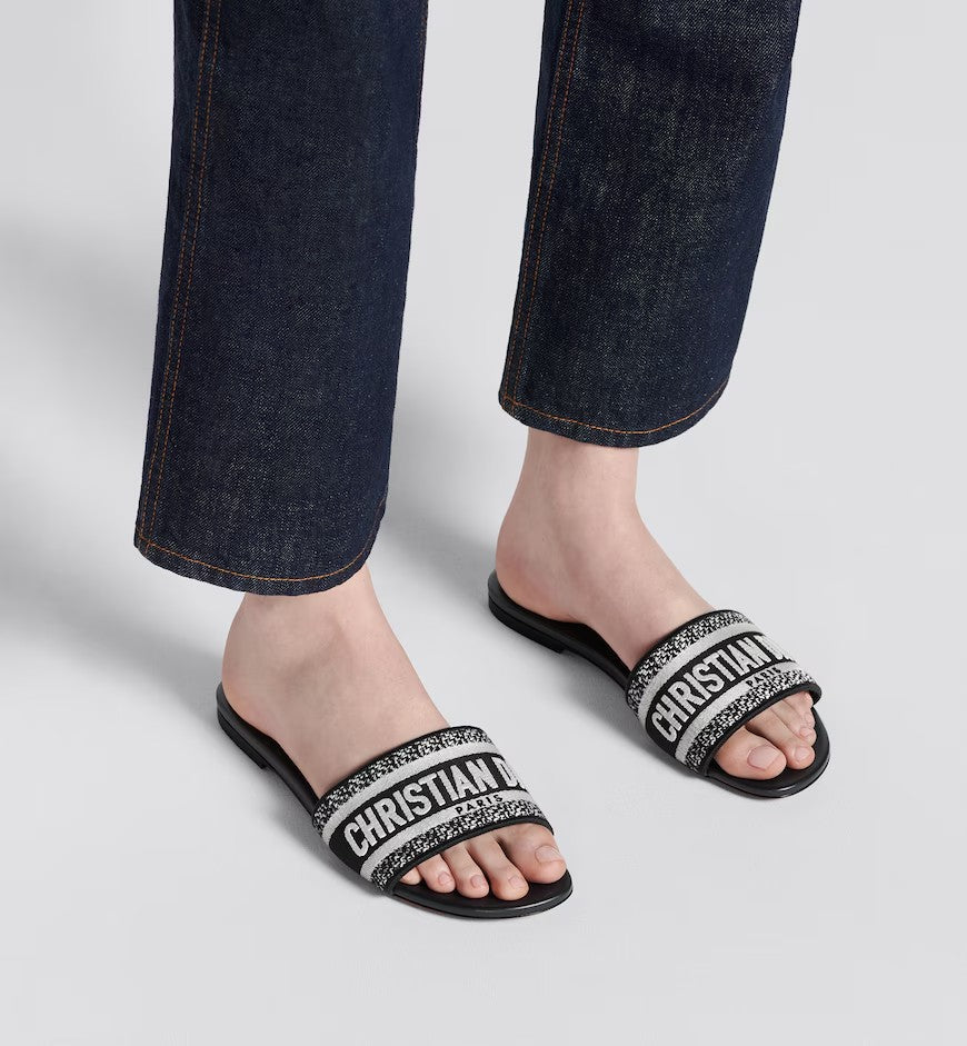 Dway Mule  Black Embroidered Cotton