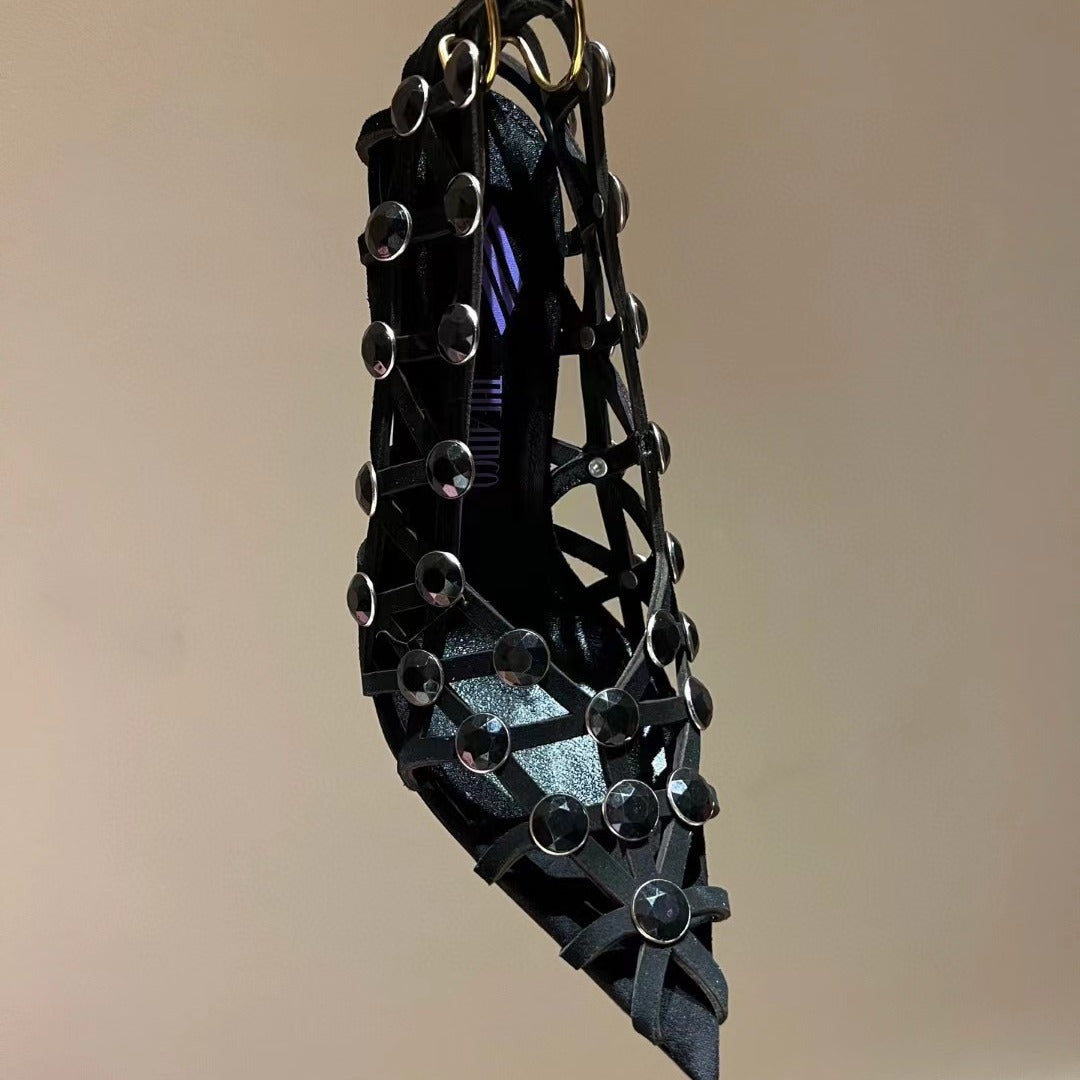 Leather pointed-toe stiletto heels