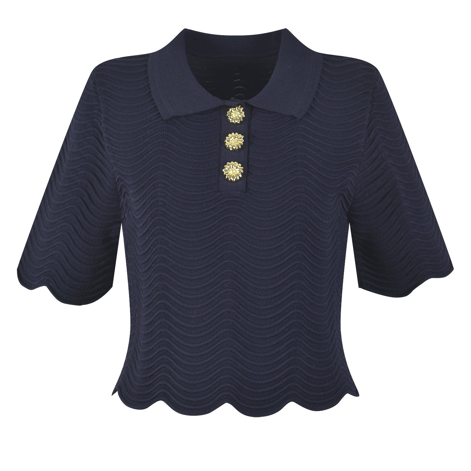 Lapel lace wavy texture knitted T-shirt skirt  set