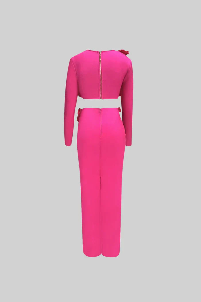 Two Piece Flower Detail Top and Maxi Skirt