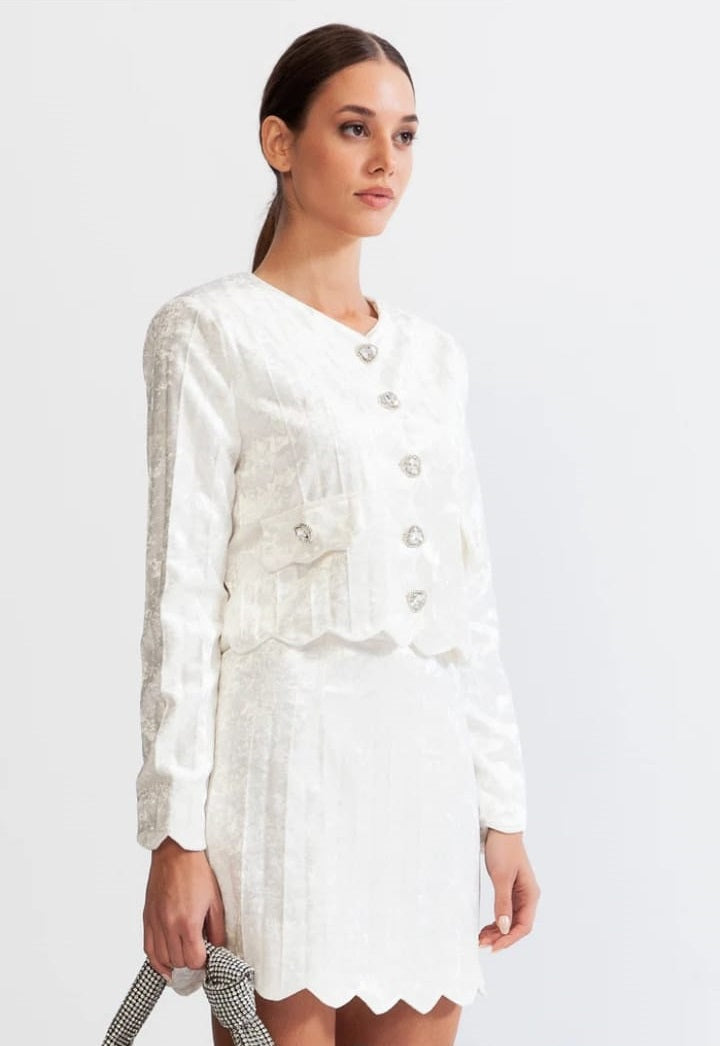 Velvet co-ord with silver buttons - White