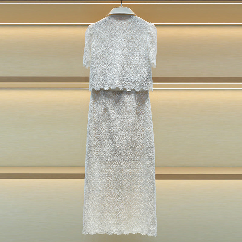 Lapel Lace Single-Breasted dress