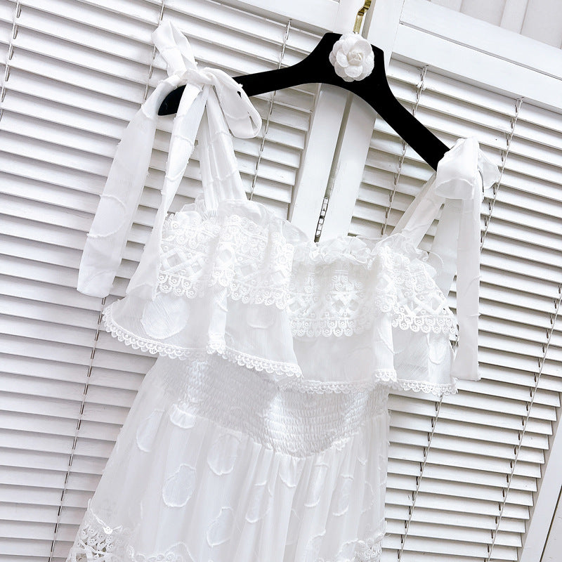 Arabella Embroidered Lace Tiered Maxi Dress - White