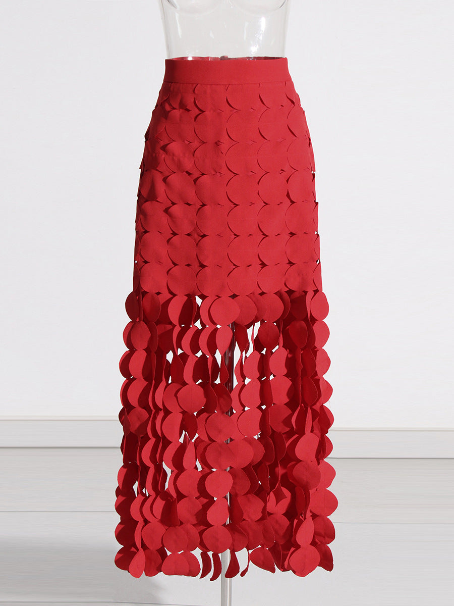 Spliced round tassel long skirt