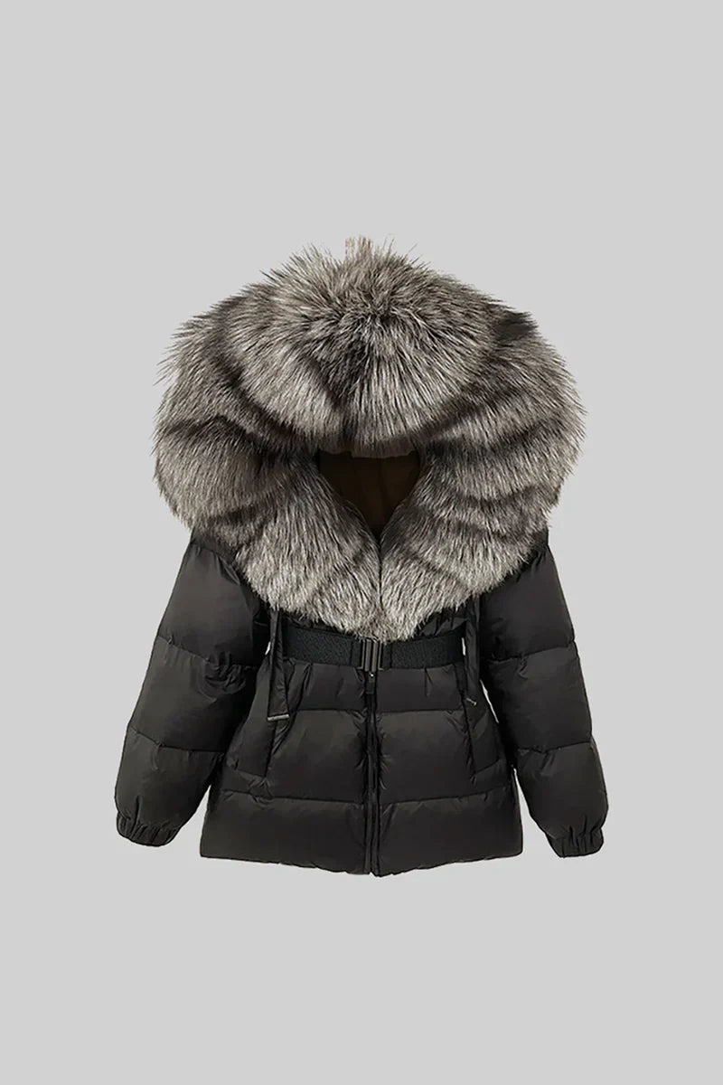 Puffer Jacket With Brown Fox Fur-Lined Hood