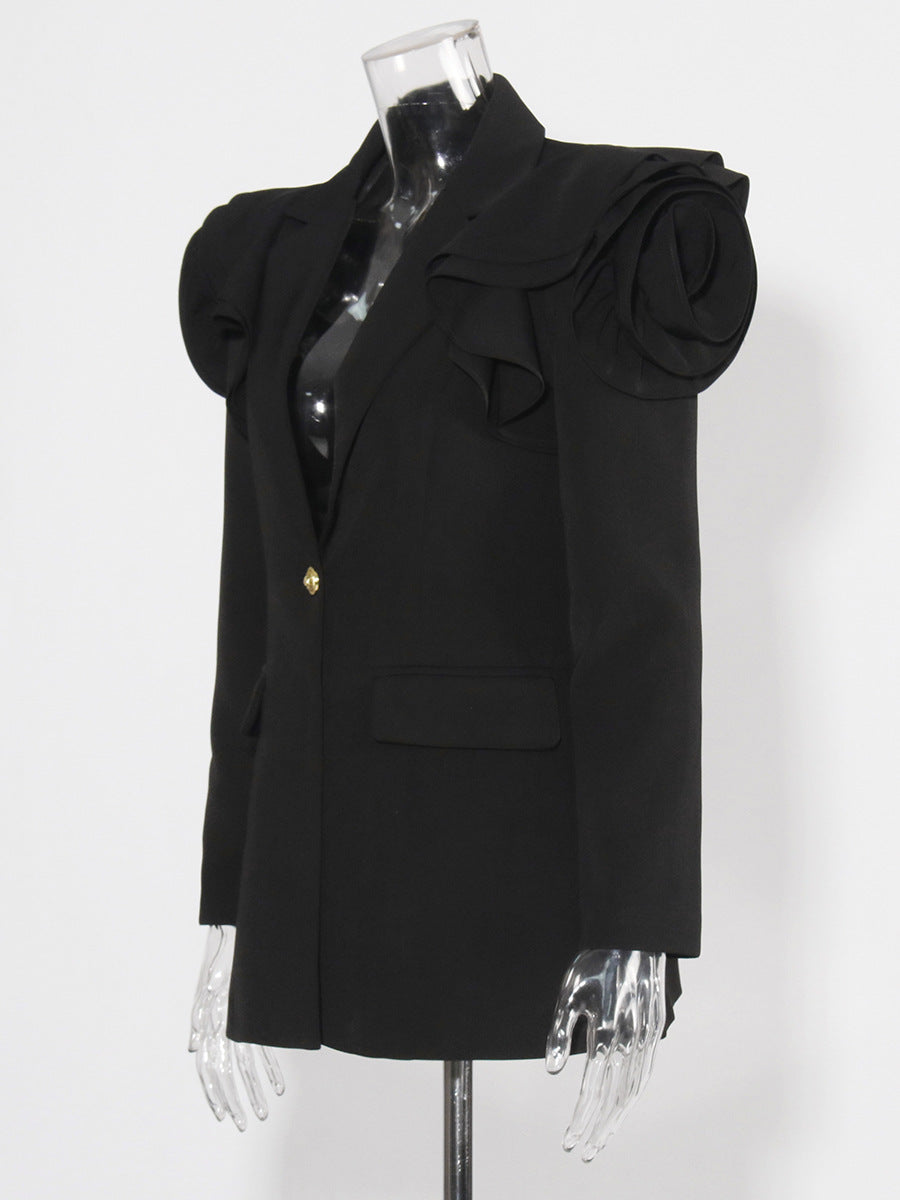 V-neck one-button waist slim blazer