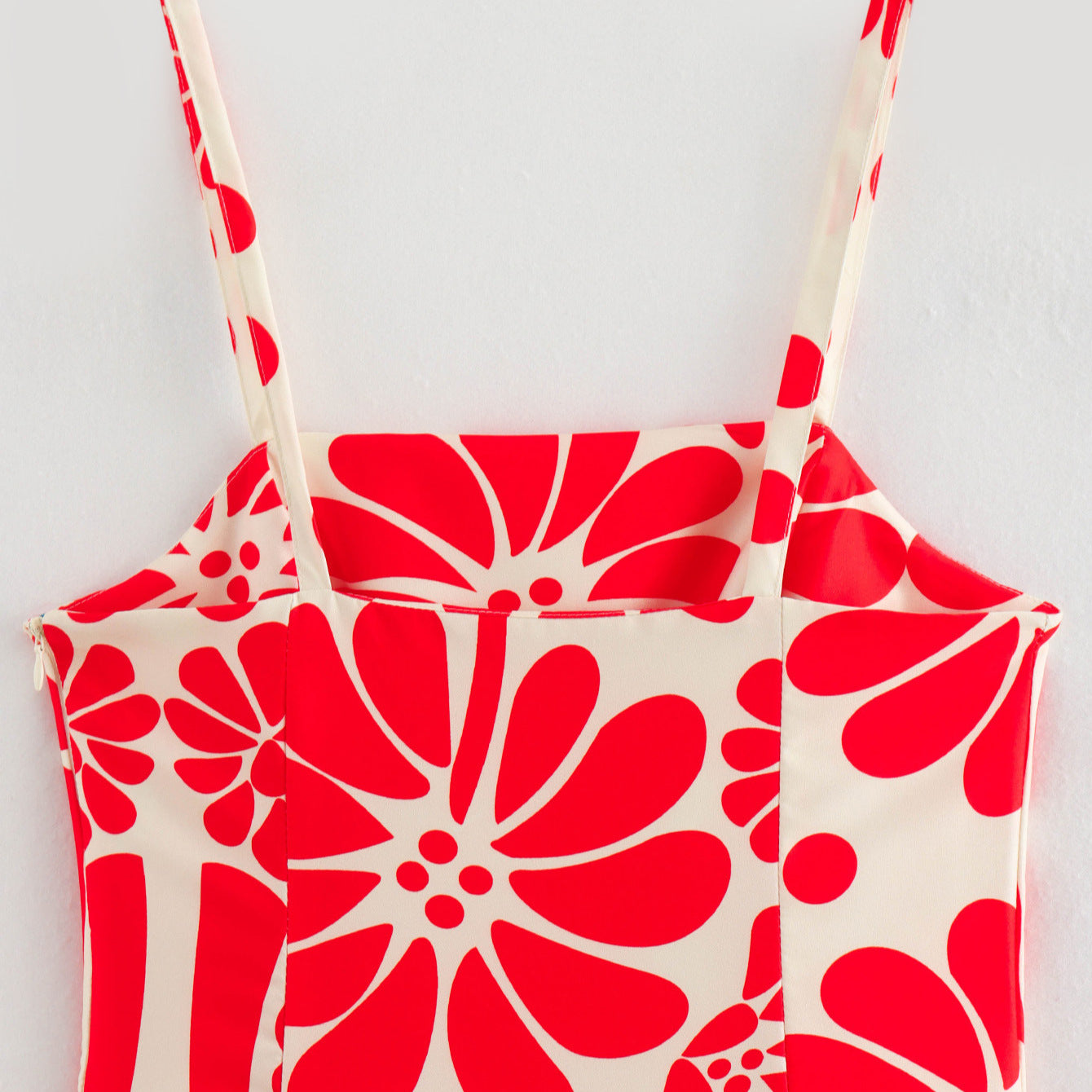 Flower printed suspender red dress