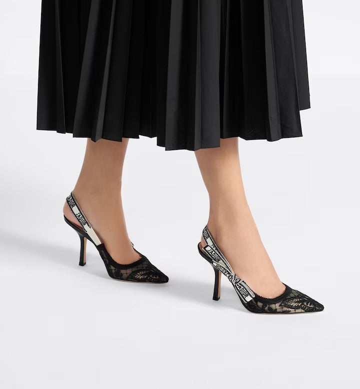 Dio's-slingback pump Sheer mesh embroidered with black Butterfly motif