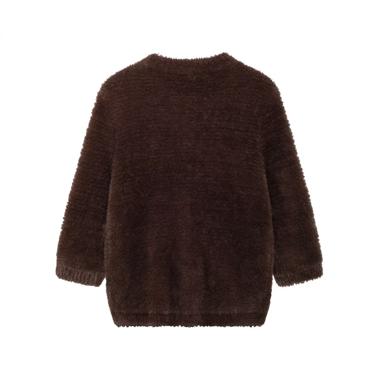 Fur  round neck knitted jacket