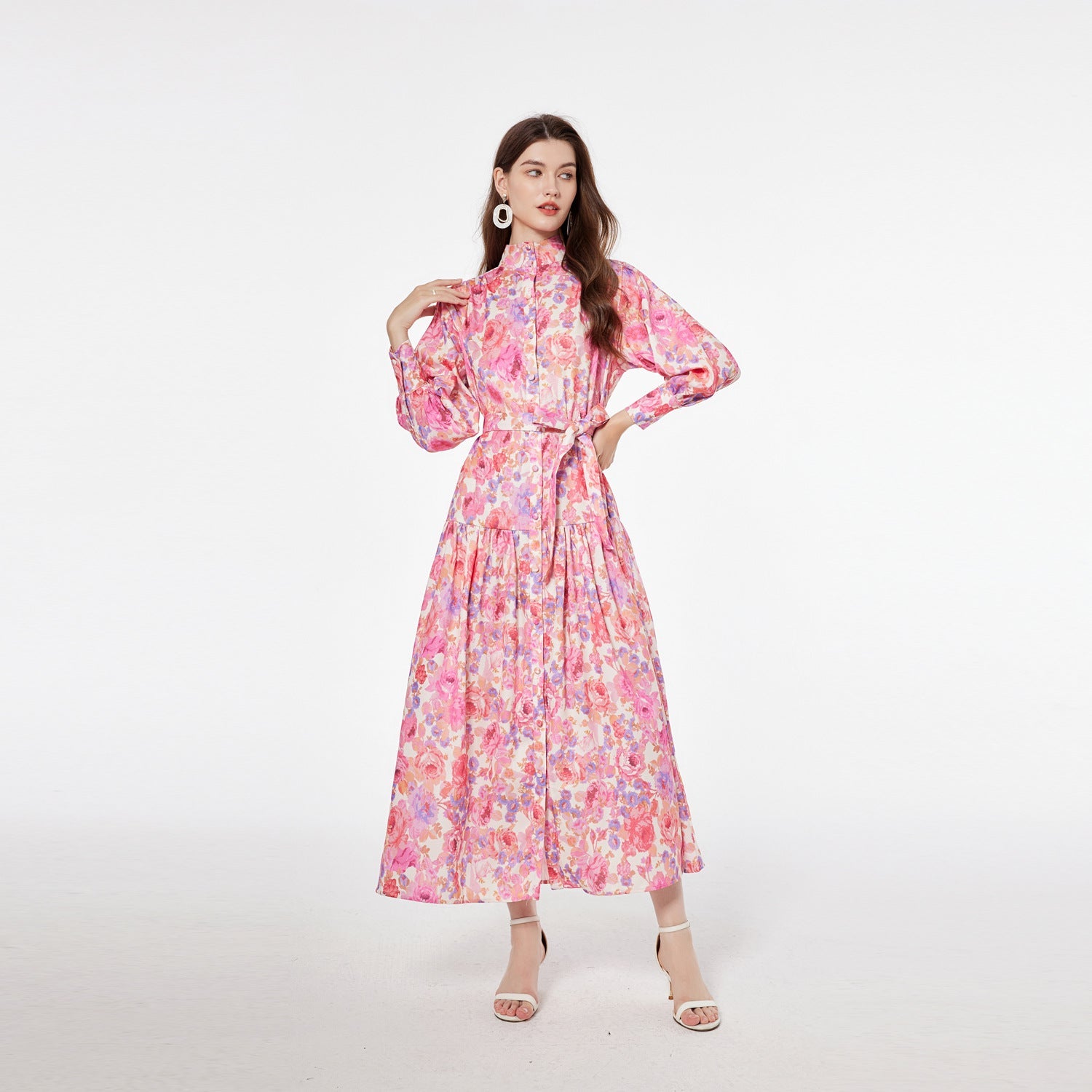 long-sleeved single-breasted long skirts