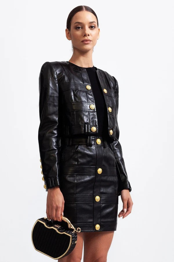 Vegan Leather Co-ord with Golden Buttons