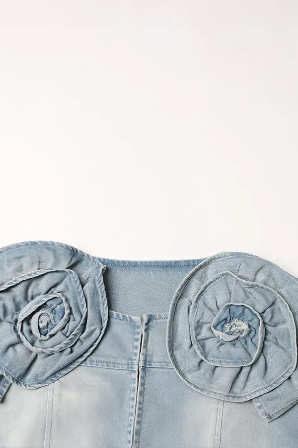 Cropped Denim Jacket with Flowers