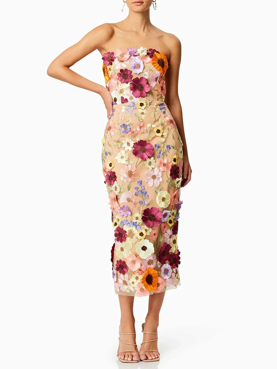 Flower embroidery women dress