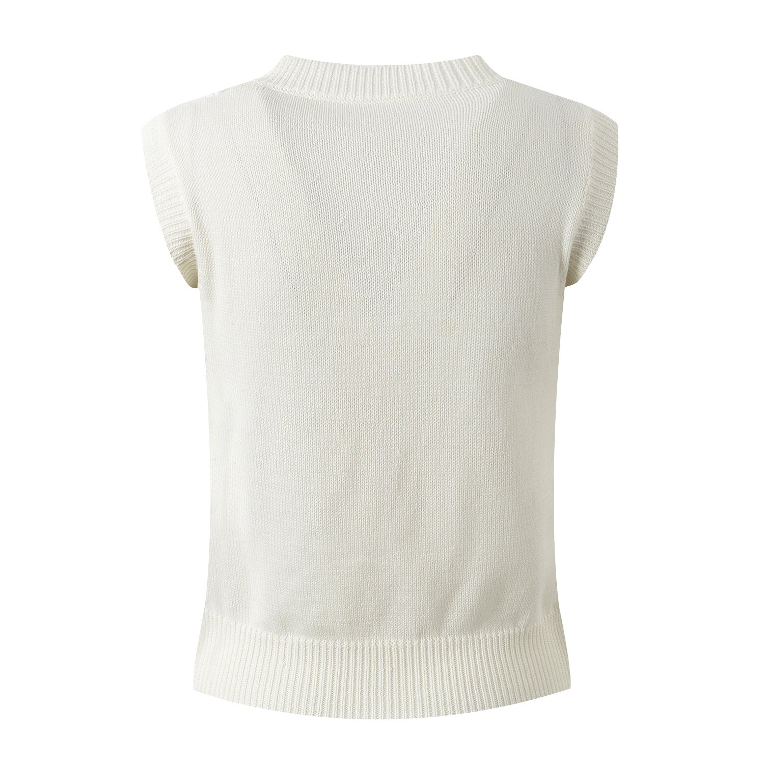Sleeveless knit top 2024 summer sweet commuter rhombic round neck white vest