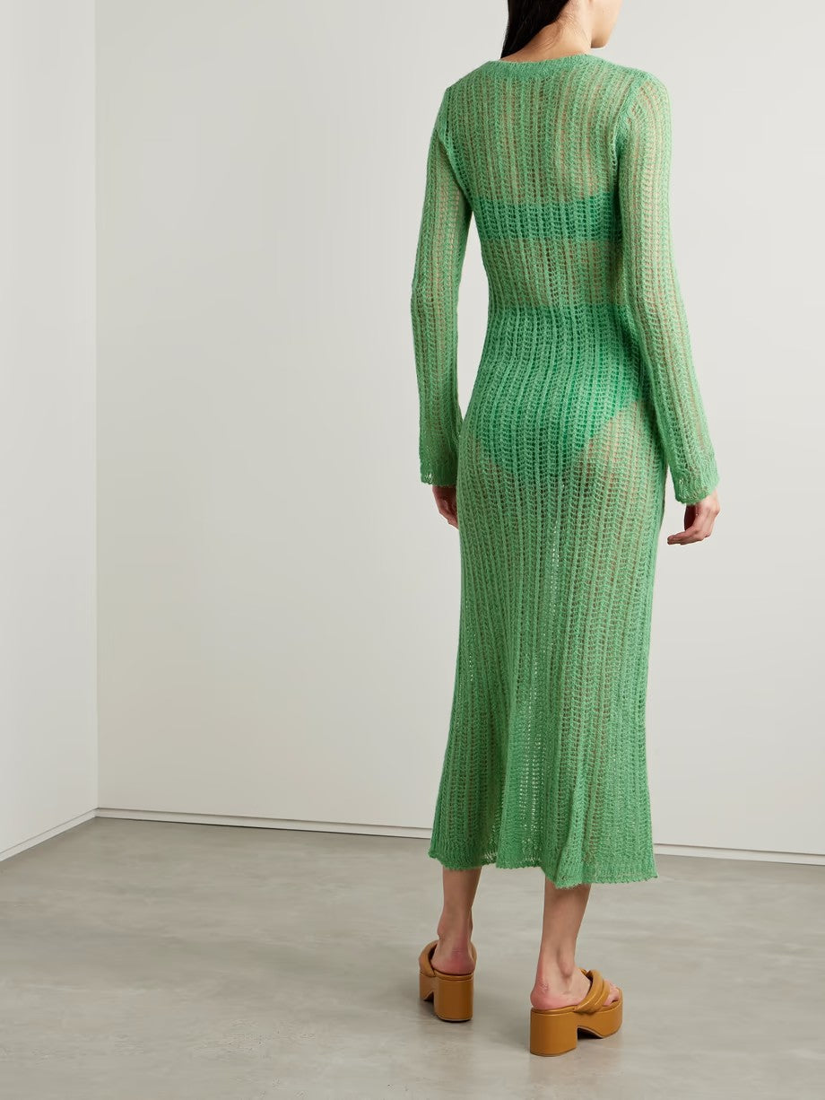 STELLA MCCARTNEY + NET SUSTAIN open-knit alpaca-blend midi dress